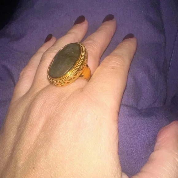 Gold plated Indian Labradorite, ring size 6 - Picture 2 of 8
